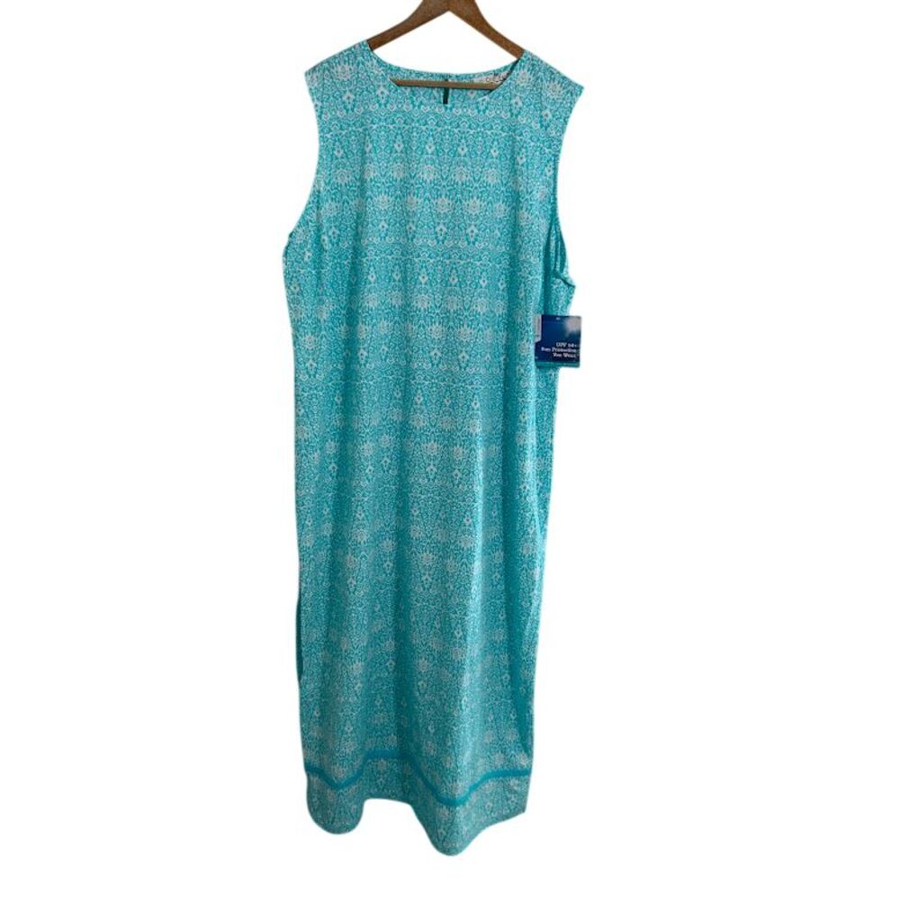 NEW Coolibar Womens 3X Maxi Dress D'Orsay Sheath Blue Sleeveless UPF 50 NWT